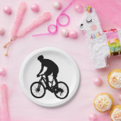 Bergfietsensilhouet - Kies achtergrondkleur Papieren Bordje (Feest)