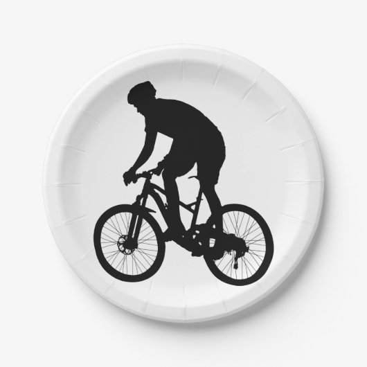 Bergfietsensilhouet - Kies achtergrondkleur Papieren Bordje (Voorkant)
