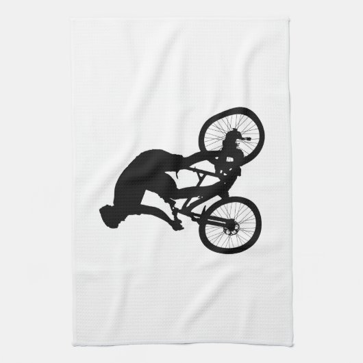 Bergfietsensilhouet - Kies achtergrondkleur Theedoek (Verticaal)