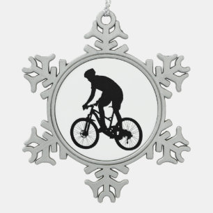 Bergfietsensilhouet - Kies achtergrondkleur Tin Sneeuwvlok Ornament
