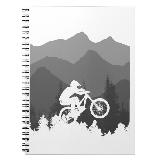 Bergfietsensilhouet voor de fanaticus MTB Notitieboek (Voorkant)