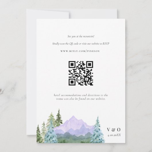 Berggebieden Rustic Forest QR Code All in One Wedd Kaart (Achterkant)