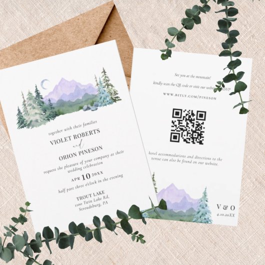 Berggebieden Rustic Forest QR Code All in One Wedd Kaart