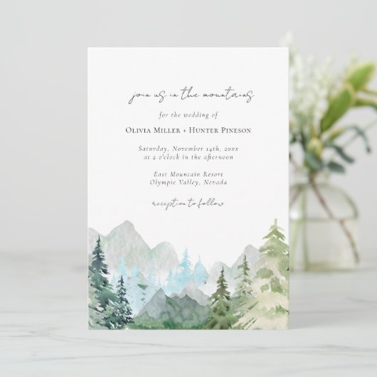 Berggebieden Rustic Forest QR Code All in One Wedd Kaart (Staand voorkant)