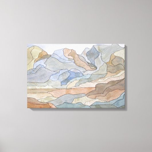 Berggebieden Waterverf Line Art Print (Voorkant)