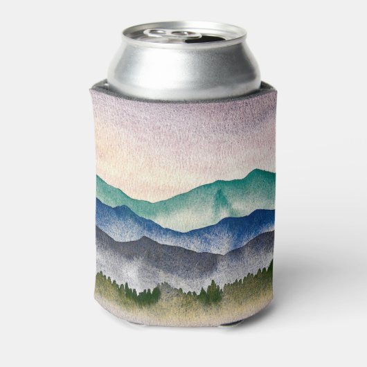 Berggloeiende Waterverf Berglandschap Blikjeskoeler (Blikje Achterkant)