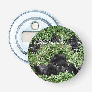 Berggorillagroep in Rwanda tekst Button Flesopener