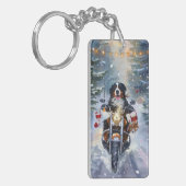 Berghond op motorfiets met Kerstmis Sleutelhanger (Voorkant Links)