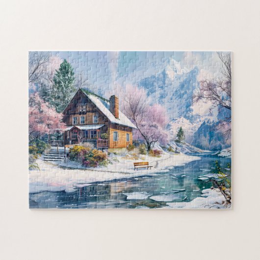 Berghut in het voorjaar met bloesems legpuzzel (Horizontaal)