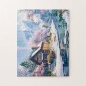 Berghut in het voorjaar met bloesems legpuzzel (Verticaal)