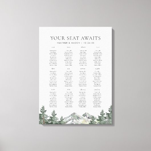 Berghuwelijk 12 Tafels Huwelijkszitplaats Grafiek Canvas Afdruk (Voorkant)