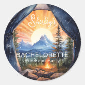 Bergkampeeravontuur vrijgezellenweekend  ronde sticker (Voorkant)