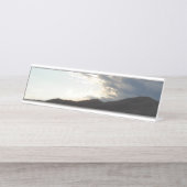 Bergkassen op zonsondergang bureau naambordje (Voorkant)