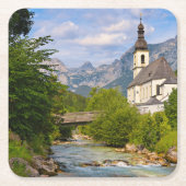 Bergkerk met stroomlandschap kartonnen onderzetters (Voorkant)