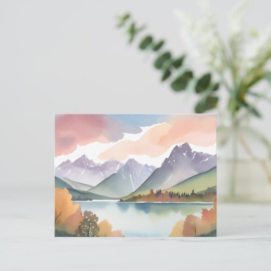 bergketen | Airy Natuur Waterverf Landschap Briefkaart (Staand voorkant)