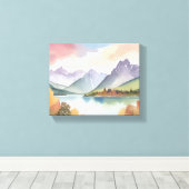 bergketen | Airy Natuur Waterverf Landschap Canvas Afdruk (Insitu (Houten vloer))