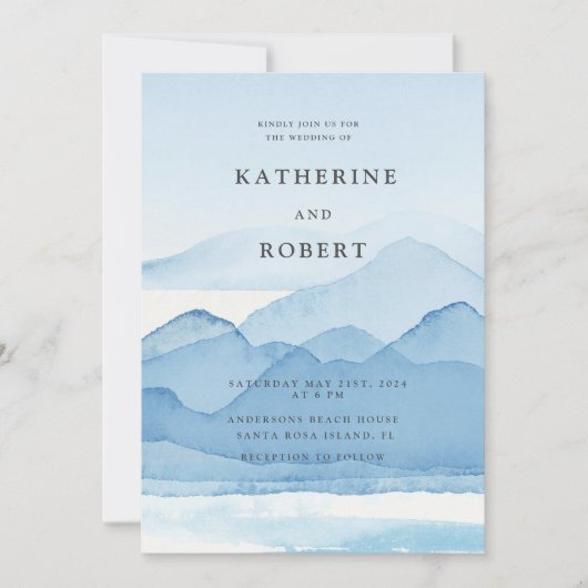 Bergketen Blauwe Bestemming Bruiloft Kaart (Voorkant)