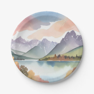 Bergketen   Luchtig Natuur Watercolor Landschap Papieren Bordje