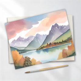 Bergketen | Luchtig Natuur Waterverf Landschap Briefkaart