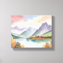 Bergketen | Luchtig Natuur Waterverf Landschap Canvas Afdruk