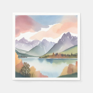 Bergketen   Luchtig Natuur Waterverf Landschap Servet