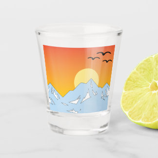 Bergketen met vogels zonsondergang Shotglas Shot Glas