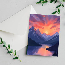 Bergketen Zonsondergang Aquarel Meer Geschilderde