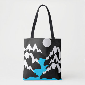 Bergklimmen met stromende riviernachtelijke oceaan tote bag