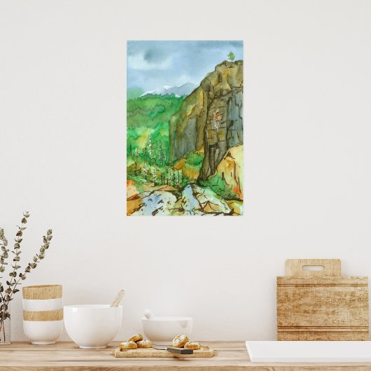 Bergklimmen Waterverf Landschap Poster (Keuken)