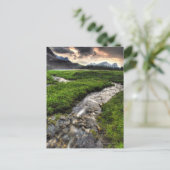 Bergkreek daalt door de weide naar briefkaart (Staand voorkant)