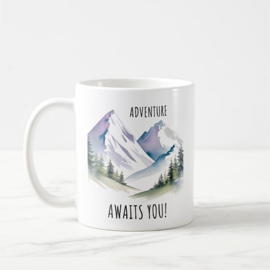 Bergkunst, reislust, avontuur wacht, reizen koffiemok