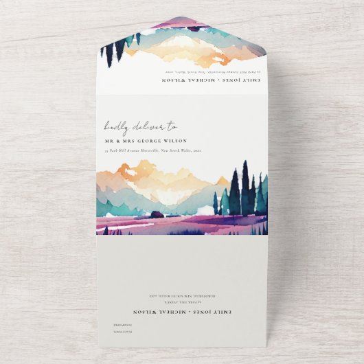 Bergland - Lila velden - Landschap Weduwschap All In One Uitnodiging (Buitenkant)