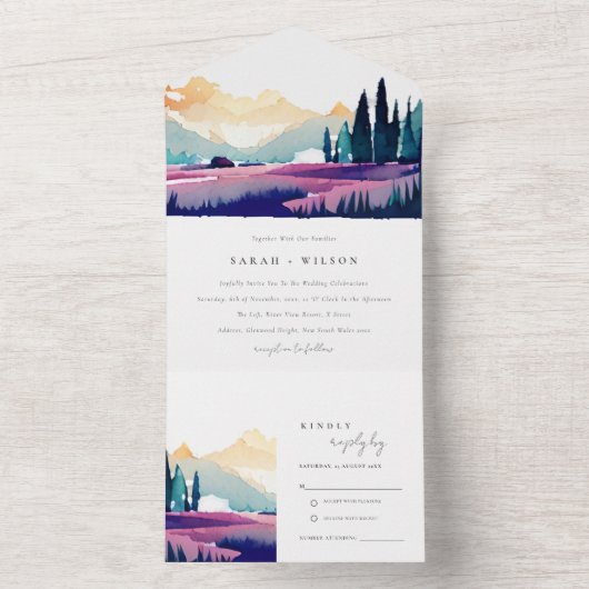 Bergland - Lila velden - Landschap Weduwschap All In One Uitnodiging (Binnen)