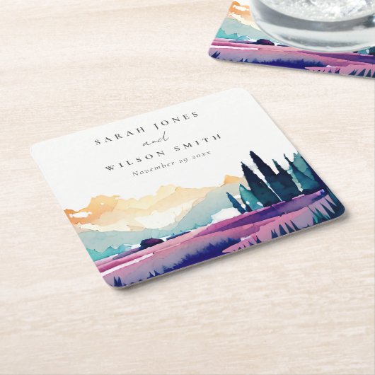 Bergland - Lila velden - Landschap Weduwschap Kartonnen Onderzetters (Schuin)