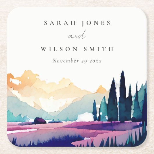 Bergland - Lila velden - Landschap Weduwschap Kartonnen Onderzetters (Voorkant)