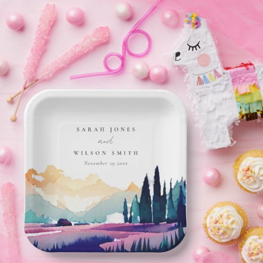 Bergland - Lila velden - Landschap Weduwschap Papieren Bordje (Feest)