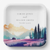 Bergland - Lila velden - Landschap Weduwschap Papieren Bordje (Voorkant)