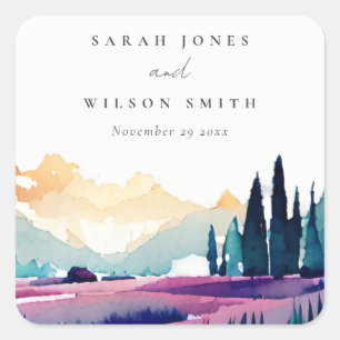 Bergland - Lila velden - Landschap Weduwschap Vierkante Sticker