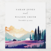 Bergland - Lila velden - Landschap Weduwschap Wijn Etiket (Enkel label)