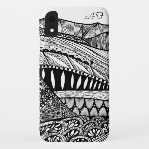 Berglandschap abstracte zwarte witte doedelkunst Case-Mate iPhone case