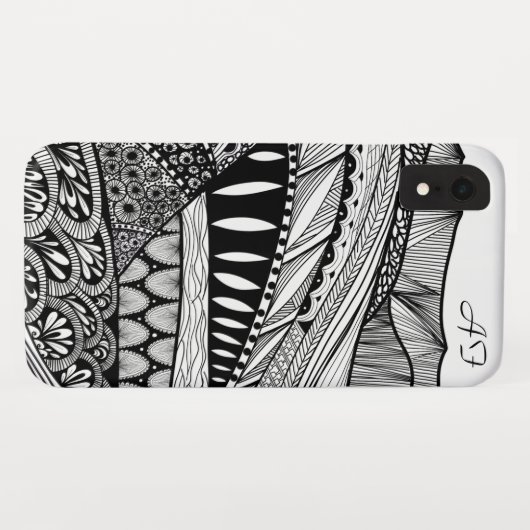 Berglandschap abstracte zwarte witte doedelkunst Case-Mate iPhone case (Achterkant (horizontaal))