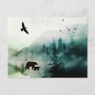 Berglandschap beren vogels bos briefkaart