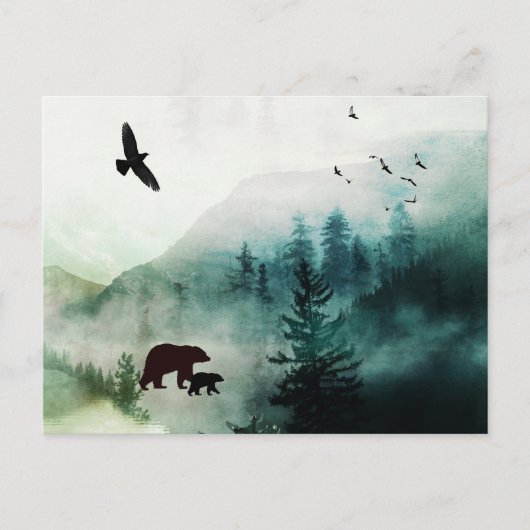Berglandschap beren vogels bos briefkaart (Voorkant)