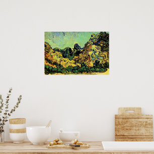 Berglandschap bij Saint-Rémy met donkere cottage Poster