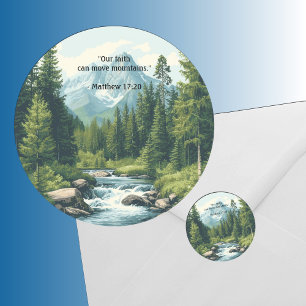 Berglandschap Bijbelvers Sage Ronde Sticker