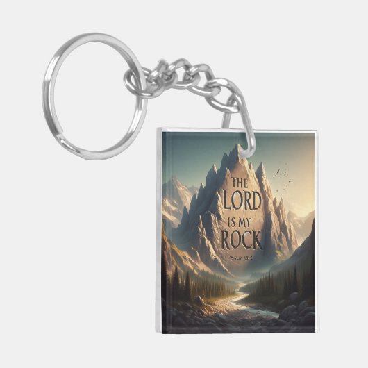 Berglandschap DE HEER IS MIJN ROTSPSALM 18:2 Sleutelhanger (Voorkant Links)