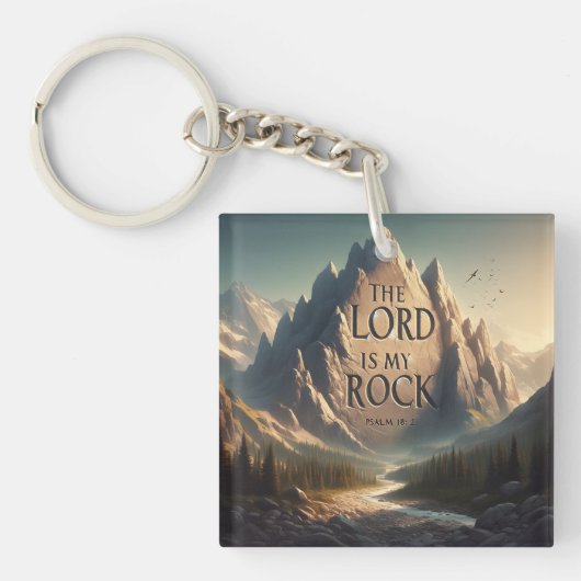 Berglandschap DE HEER IS MIJN ROTSPSALM 18:2 Sleutelhanger (Voorkant)
