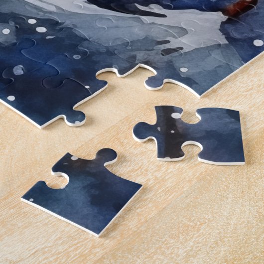 Berglandschap en dorp in Sneeuwscène Legpuzzel (Zijkant)