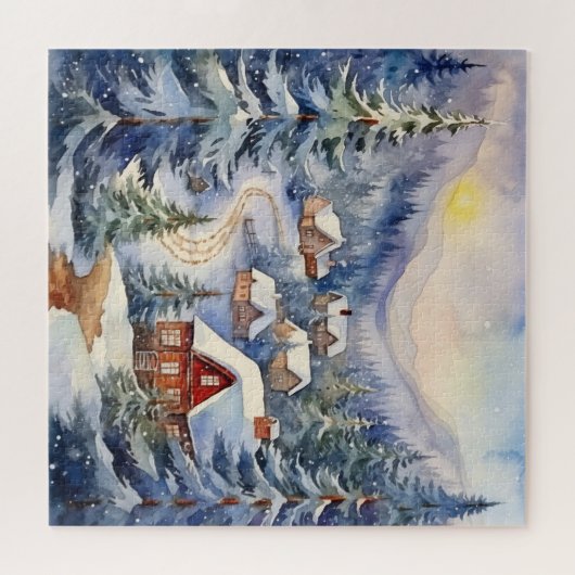 Berglandschap en dorp in Sneeuwscène Legpuzzel (Horizontaal)