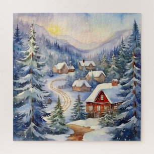 Berglandschap en dorp in Sneeuwscène Legpuzzel